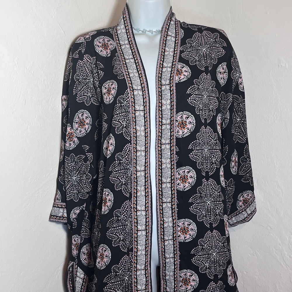 Max Studio Black and Orange Patterned Kimono Boho… - image 1